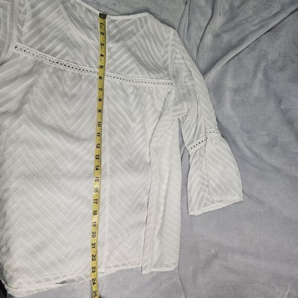 John Paul Richards 3/4 Bell Sleeve Shirt Sheer Shirt With Liner Boho White SZ M - Picture 6 of 6
